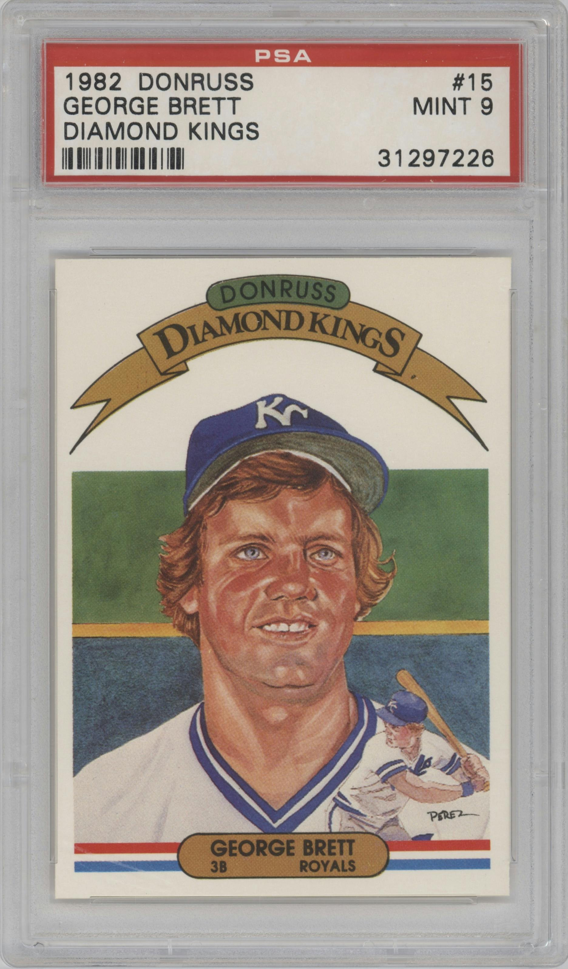 George Brett from the 1982 Donruss set graded by PSA and given an overall grade of 9.