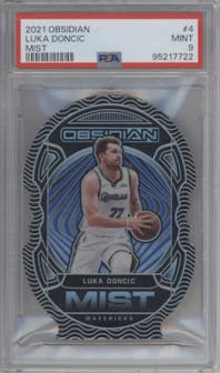  Luka Doncic from the 2021-22 Panini Obsidian set graded by PSA and given an overall grade of 9.