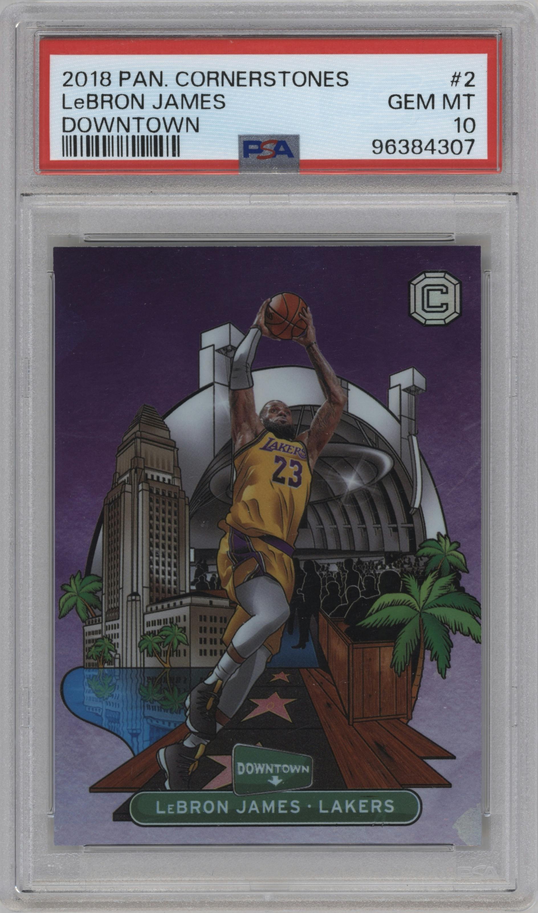 LeBron James from the 2018-19 Panini Cornerstones set graded by PSA and given an overall grade of 10.
