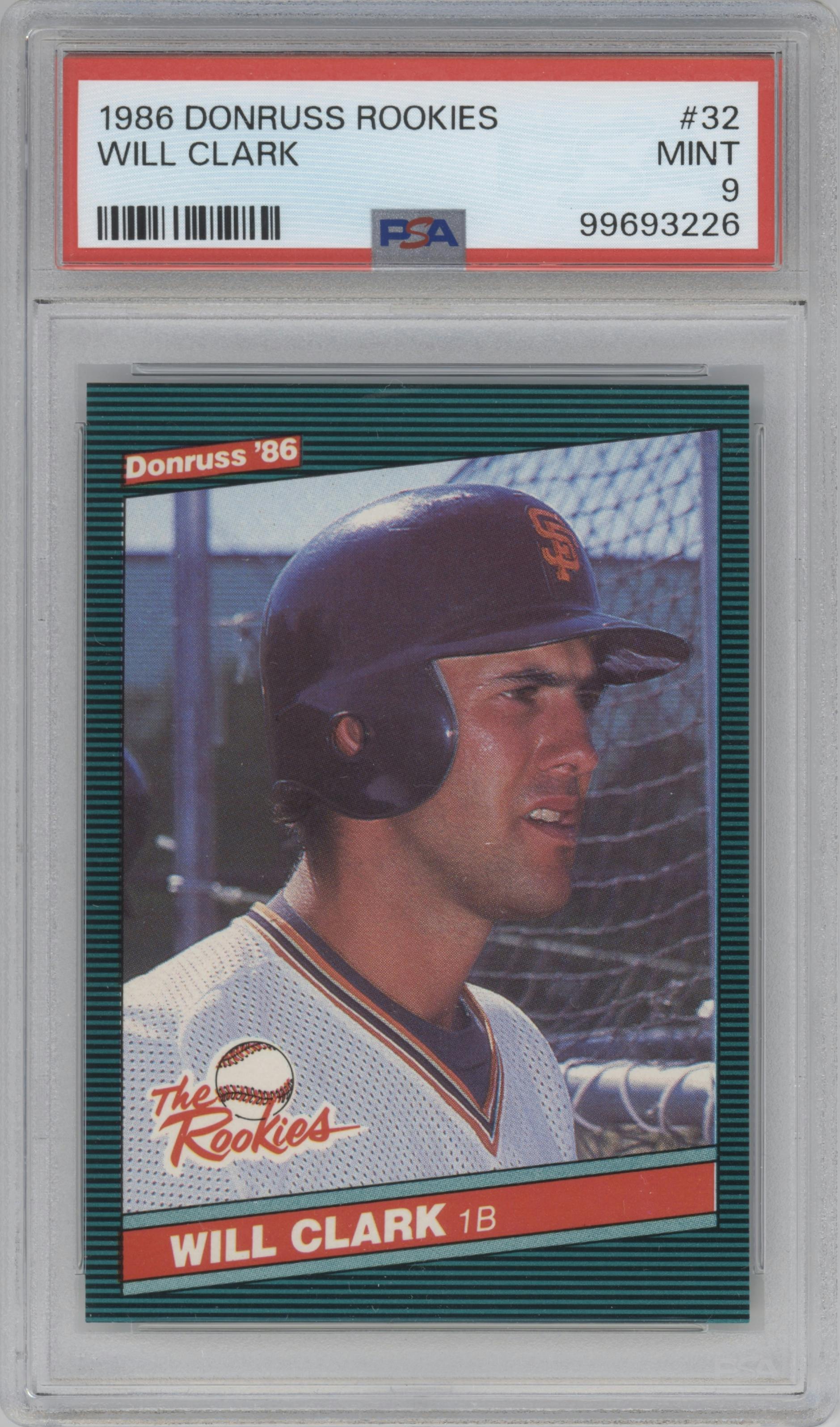 Will Clark from the 1986 Donruss The Rookies set graded by PSA and given an overall grade of 9.
