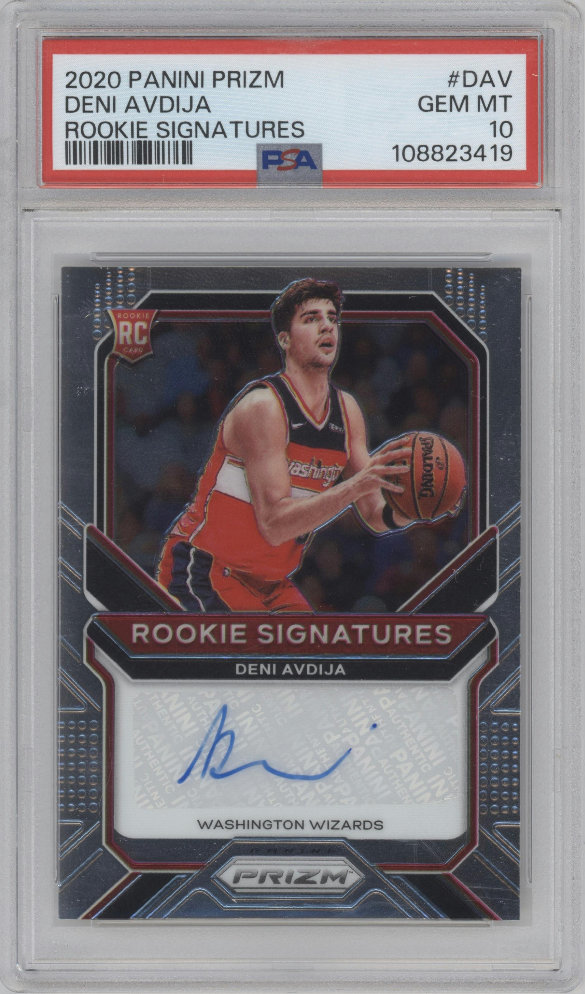 Deni Avdija from the 2020-21 Panini Prizm set graded by PSA and given an overall grade of 10.