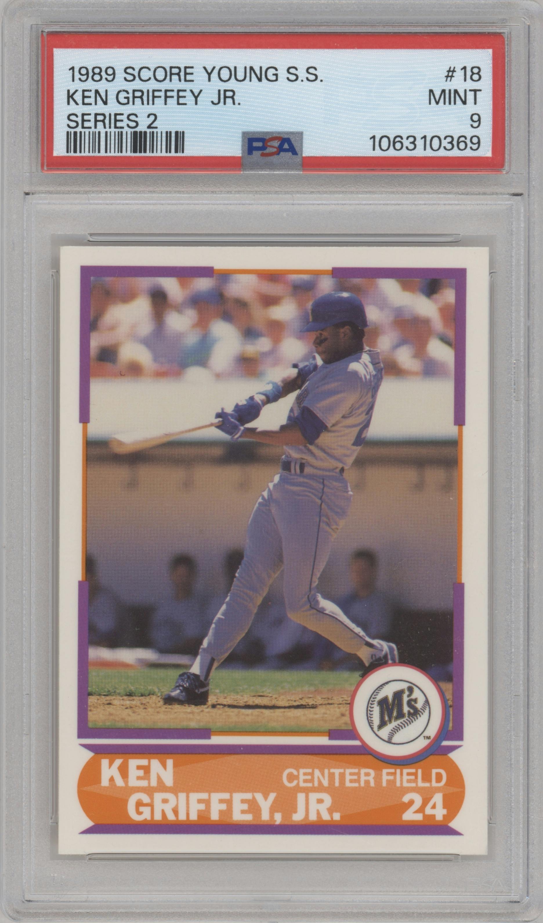 Ken Griffey Jr. from the 1989 Score Young set graded by PSA and given an overall grade of 9.