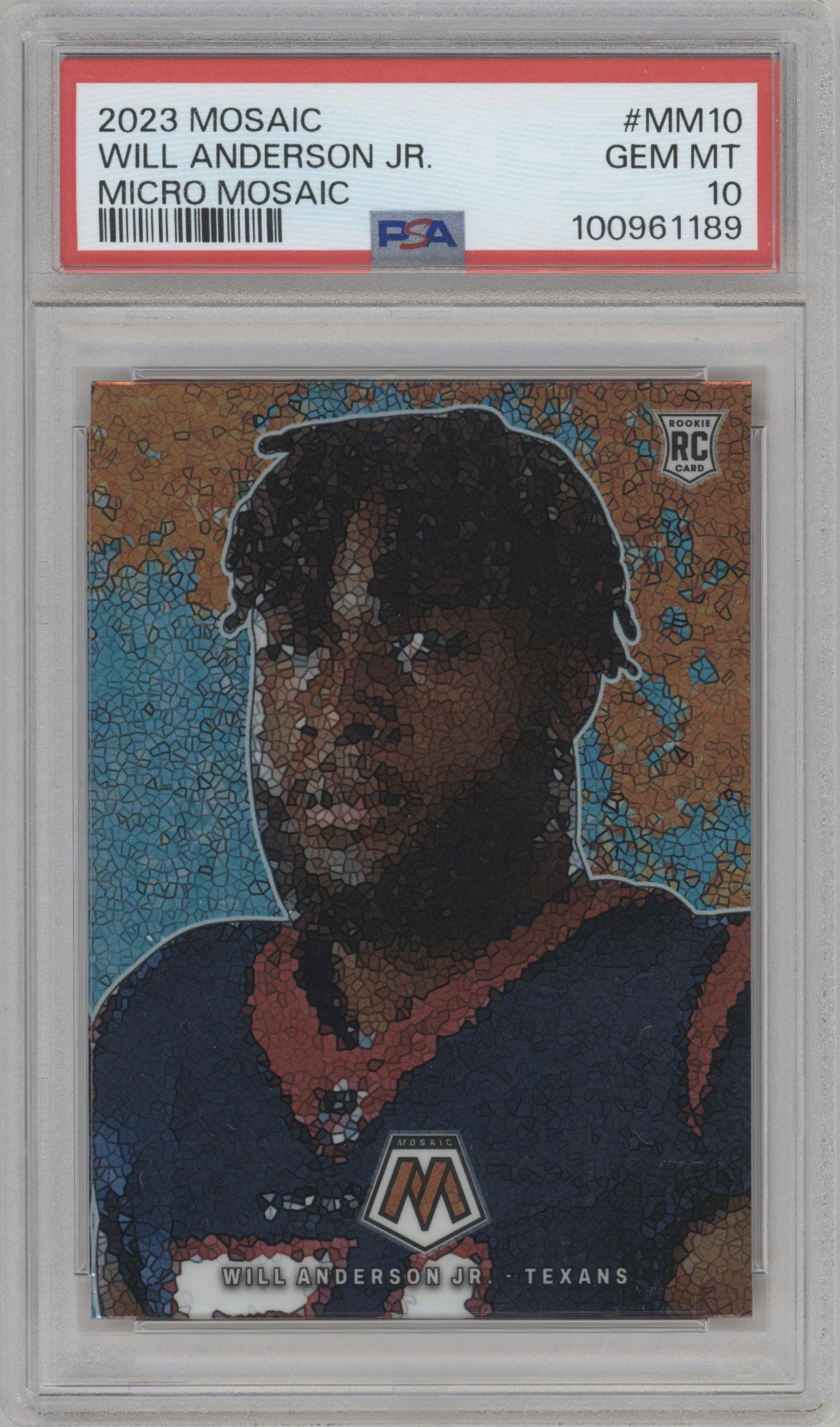 Will Anderson Jr. from the 2023 Panini Mosaic set graded by PSA and given an overall grade of 10.