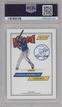 Vladimir Guerrero Jr. from the 2018 Panini Kaboom Rewards Multi-Sport set graded by PSA and given an overall grade of 10.