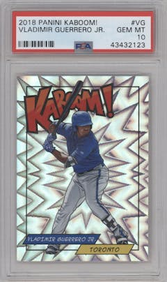 Vladimir Guerrero Jr. from the 2018 Panini Kaboom Rewards Multi-Sport set graded by PSA and given an overall grade of 10.