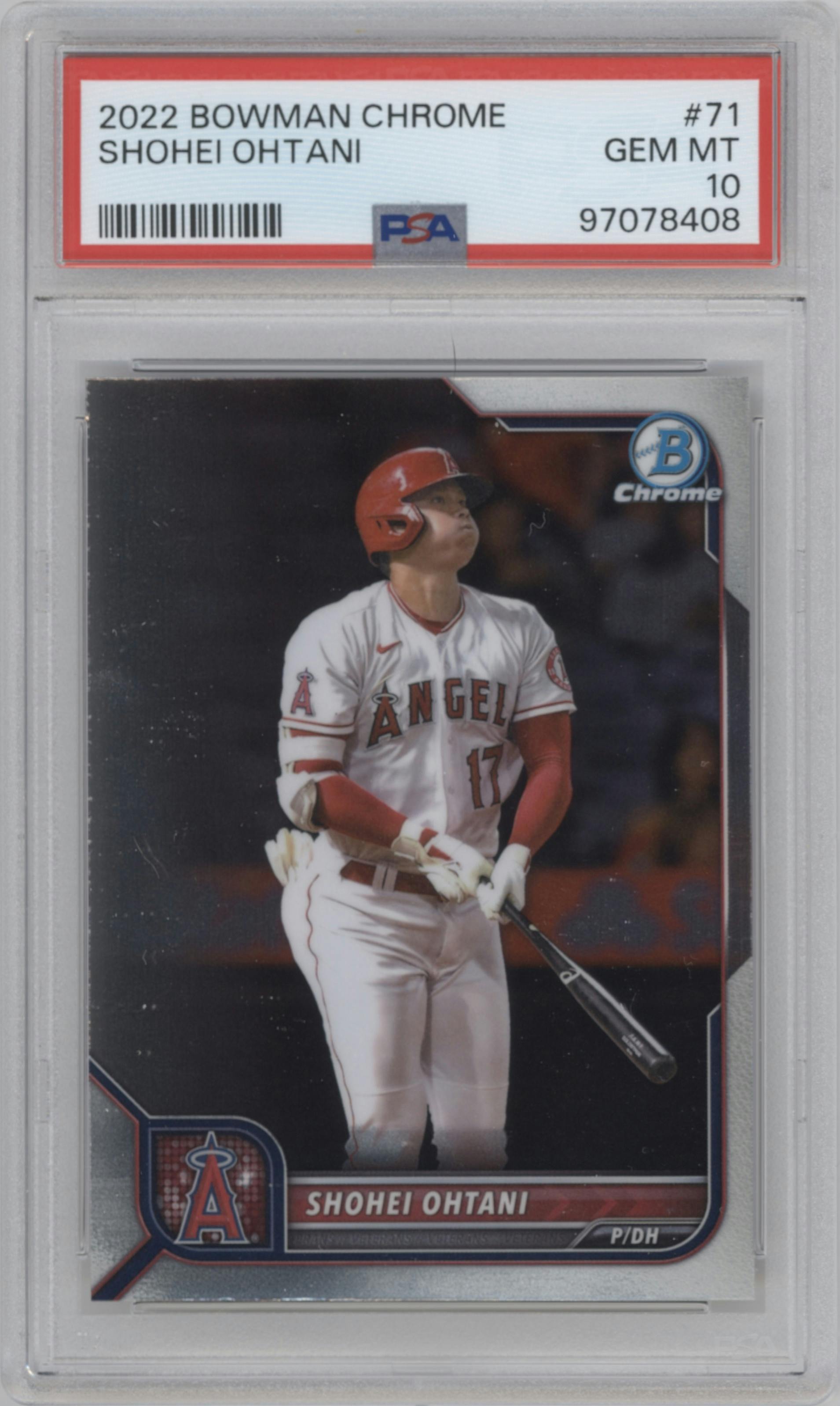 Shohei Ohtani  from the 2022 Bowman Chrome set graded by PSA and given an overall grade of 10.