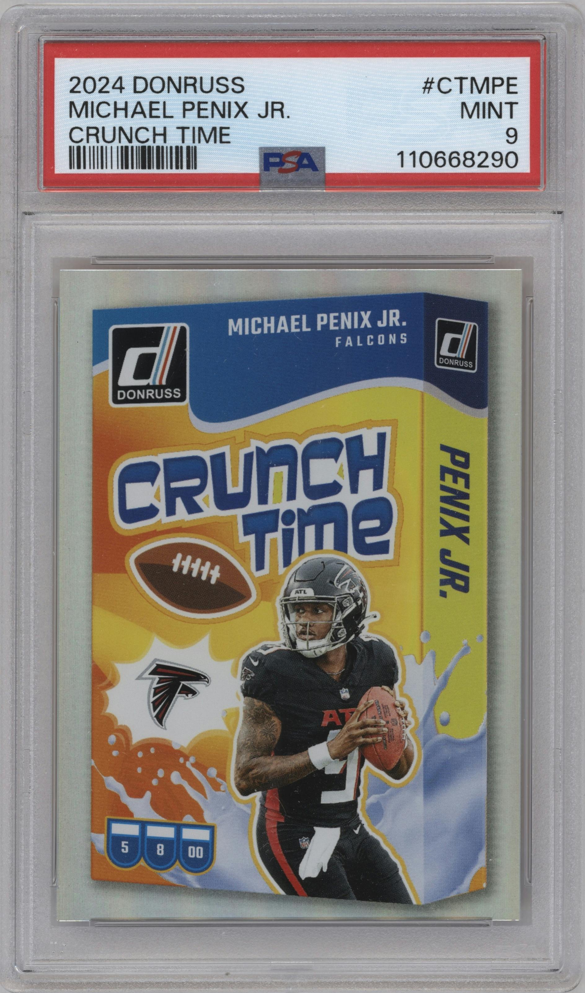 Michael Penix Jr. from the 2024 Donruss set graded by PSA and given an overall grade of 9.
