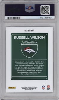 Russell Wilson from the 2022 Panini Donruss set graded by PSA and given an overall grade of 9.