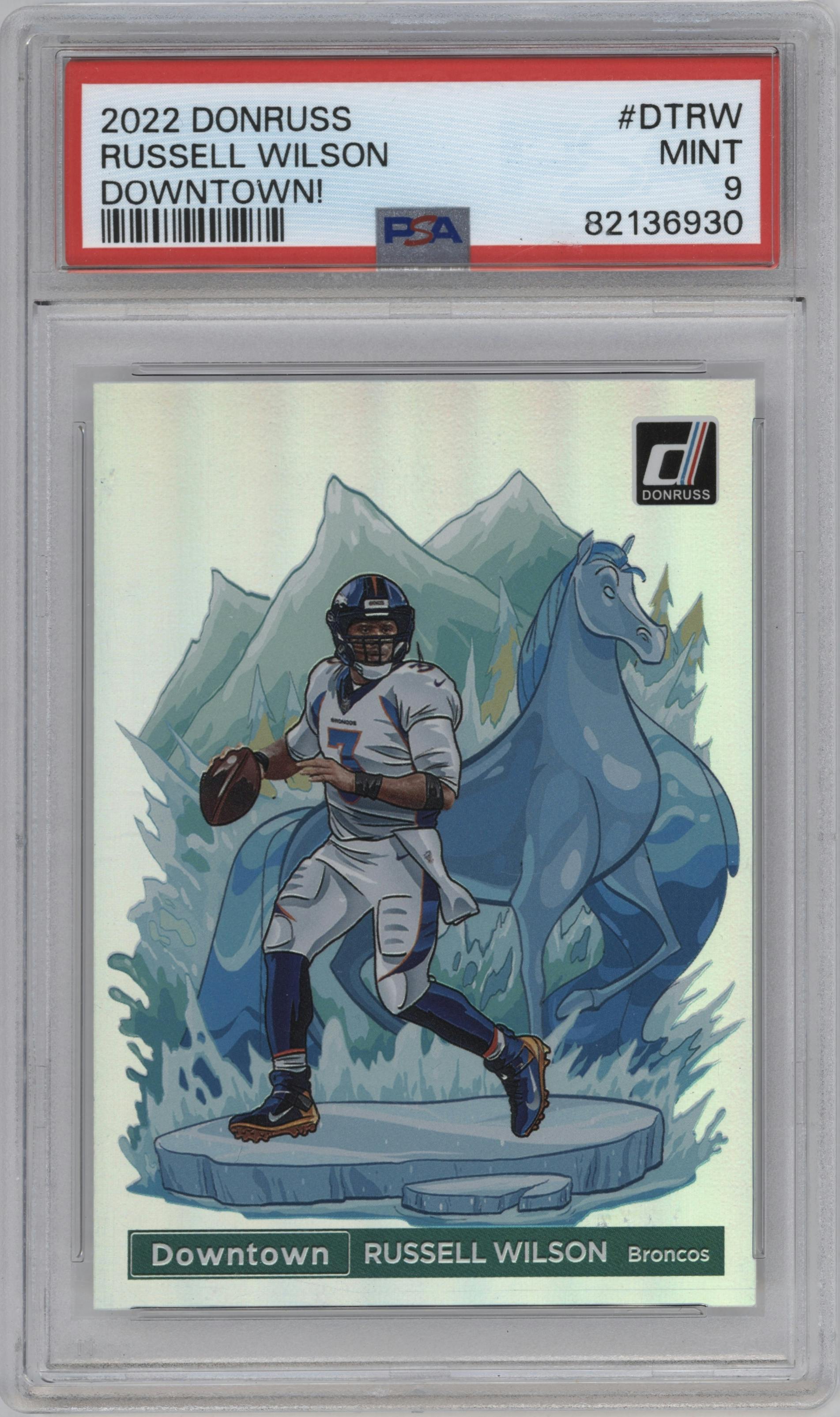 Russell Wilson from the 2022 Panini Donruss set graded by PSA and given an overall grade of 9.