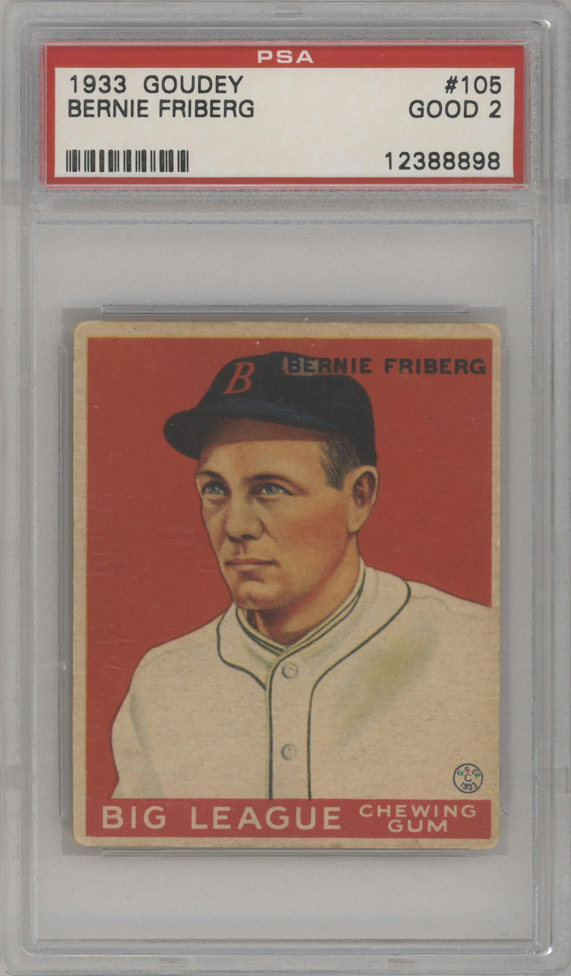 Bernie Friberg from the 1933 Goudey set graded by PSA and given an overall grade of 2.