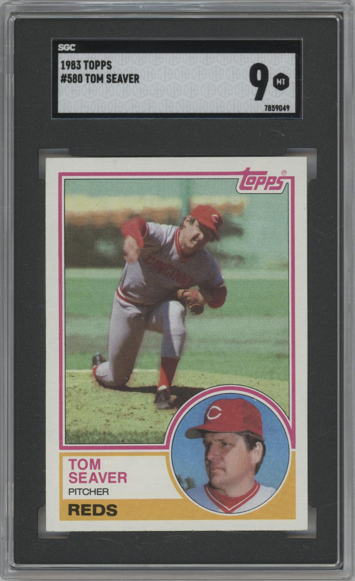 Tom Seaver from the 1983 Topps set graded by SGC and given an overall grade of 9.