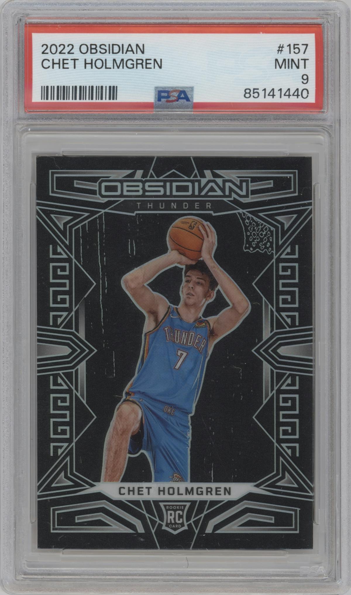Chet Holmgren from the 2022-23 Panini Obsidian set graded by PSA and given an overall grade of 9.