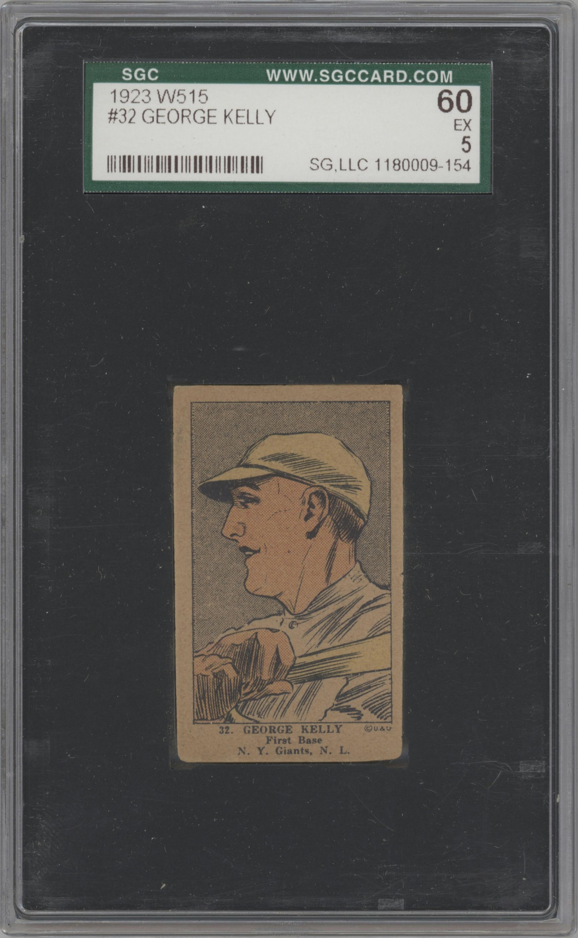 George Kelly from the 1923 Strip Cards W515-1 set graded by SGC and given an overall grade of 5.