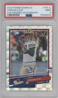 Jordan Love from the 2020 Panini Donruss set graded by PSA and given an overall grade of 9.