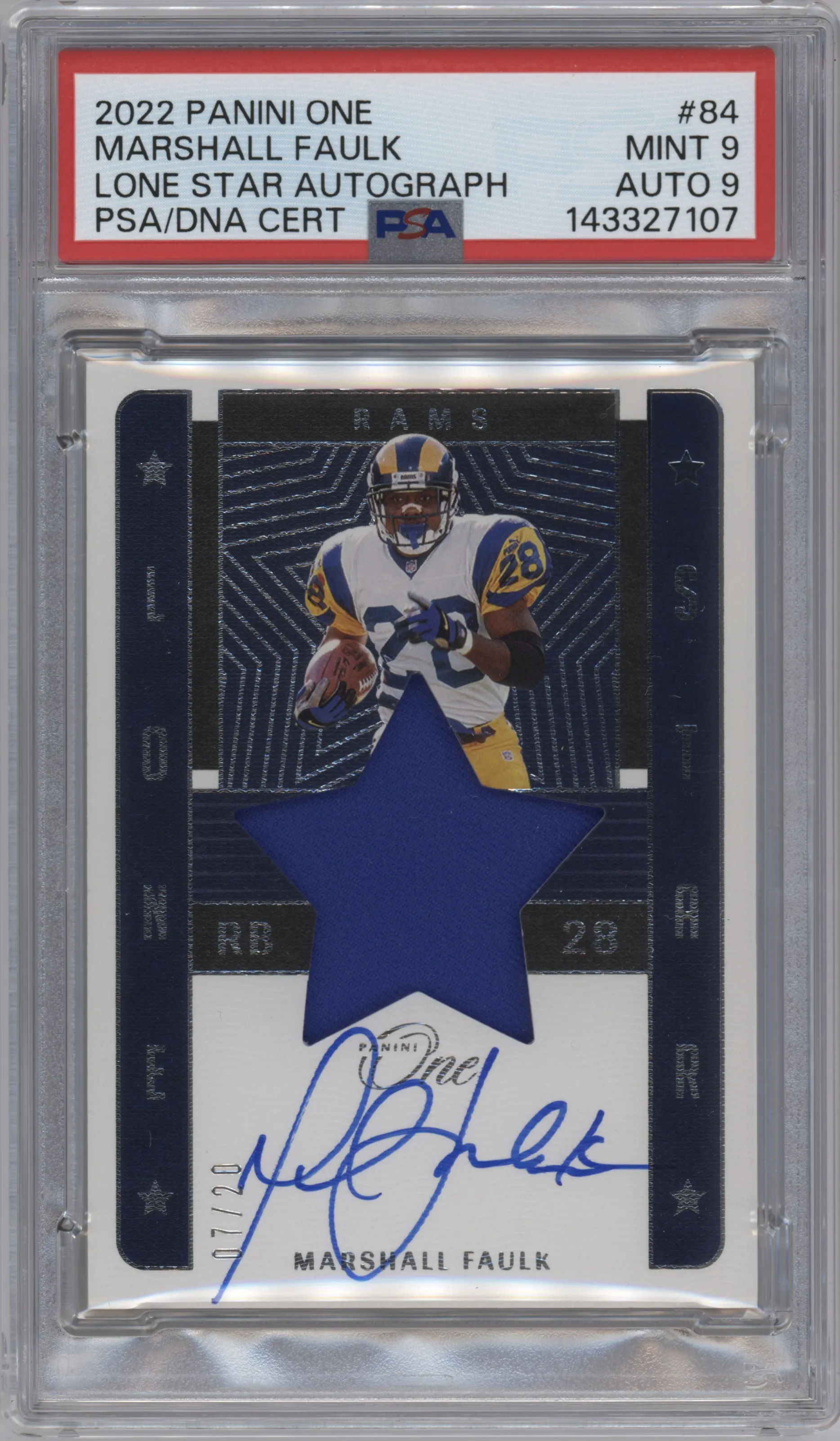 2022 Panini One Lone Star Auto Marshall Faulk #84 PSA 9
