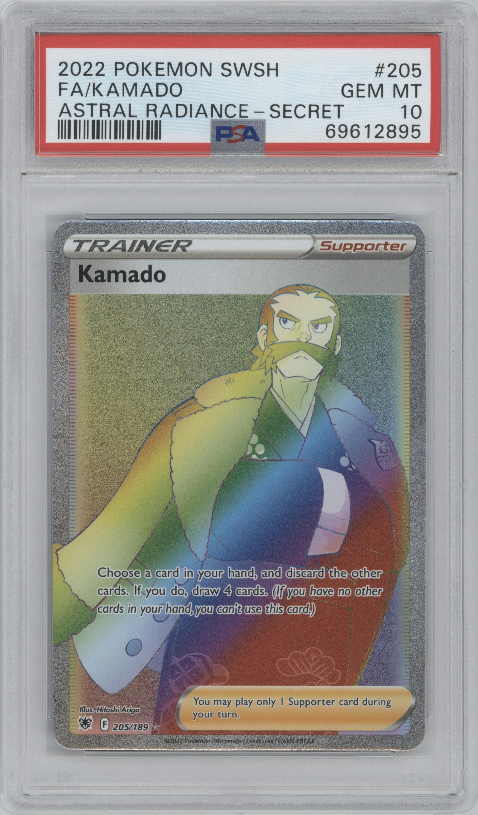 Kamado from the 2022 Pokemon SWSH set graded by PSA and given an overall grade of 10.