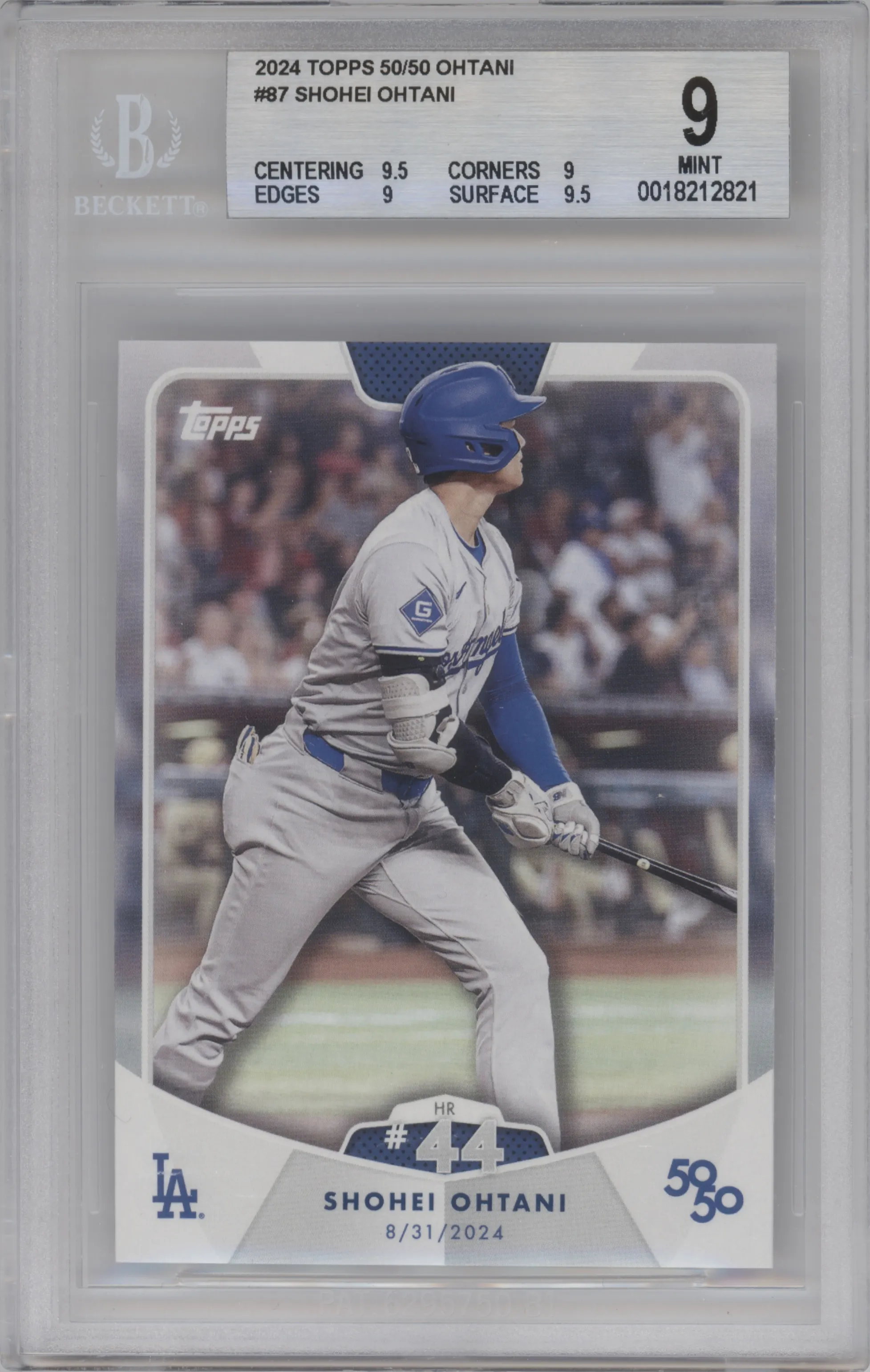 Shohei Ohtani from the 2024 Topps 50/50 set graded by Beckett and given an overall grade of 9.