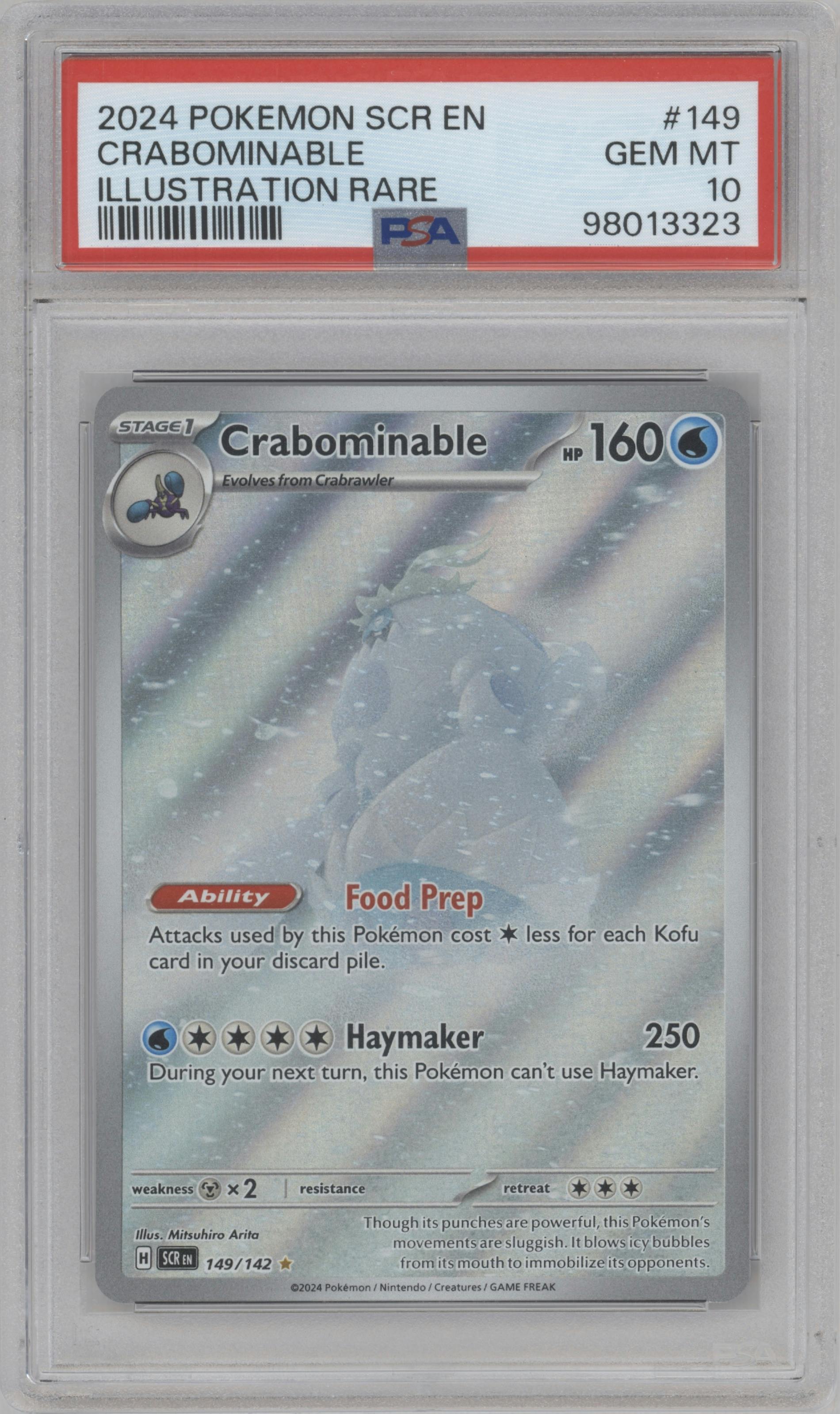 Crabominable from the 2024 Pokemon SV set graded by PSA and given an overall grade of 10.