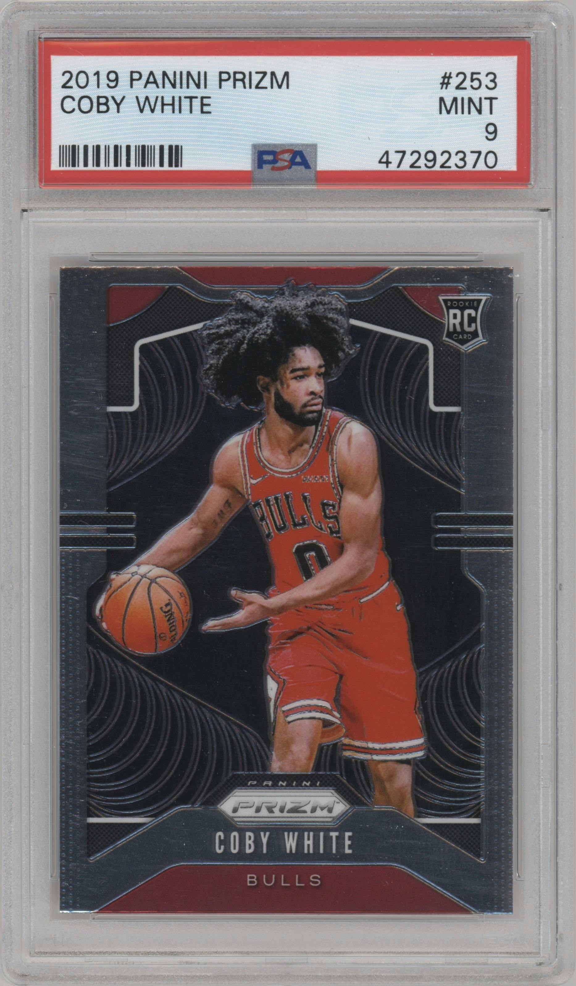 Coby White from the 2019-20 Panini Prizm set graded by PSA and given an overall grade of 9.