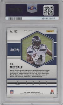 DK Metcalf from the 2021 Panini Mosaic set featuring a Choice Peacock parallel graded by PSA and given an overall grade of 10.