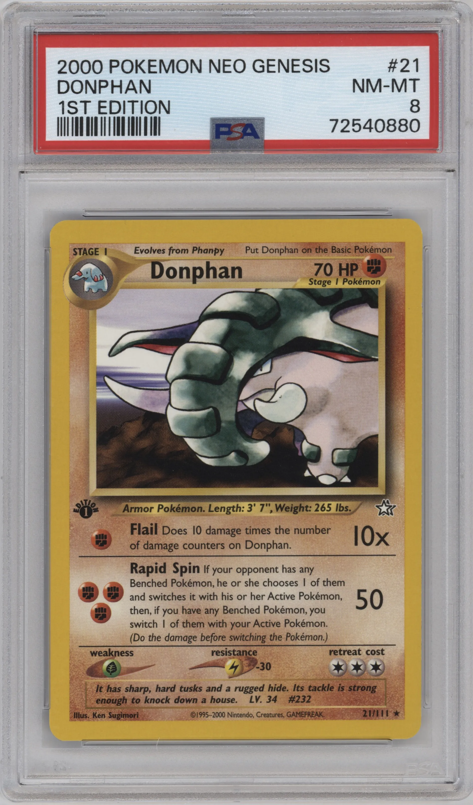2000 Pokemon Neo Genesis Donphan #21 PSA 8