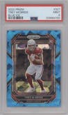 Trey McBride from the 2022 Panini Prizm set featuring a Blue Ice parallel graded by PSA and given an overall grade of 9.