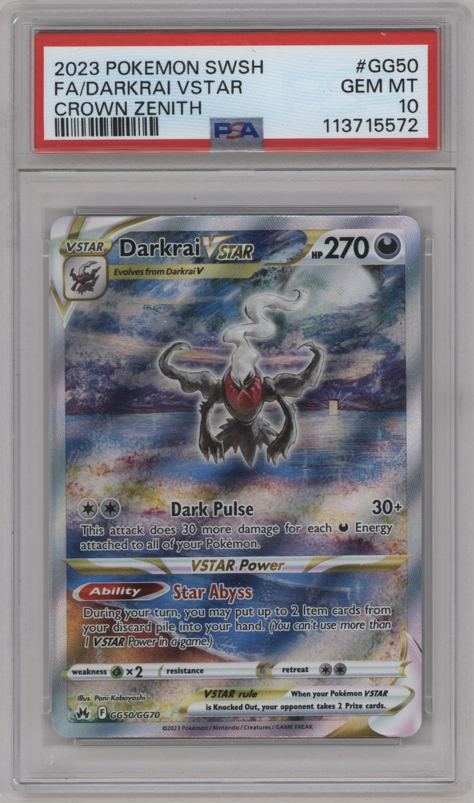 2023 Pokemon SWSH Crown Zenith GG Darkrai VSTAR PSA 10