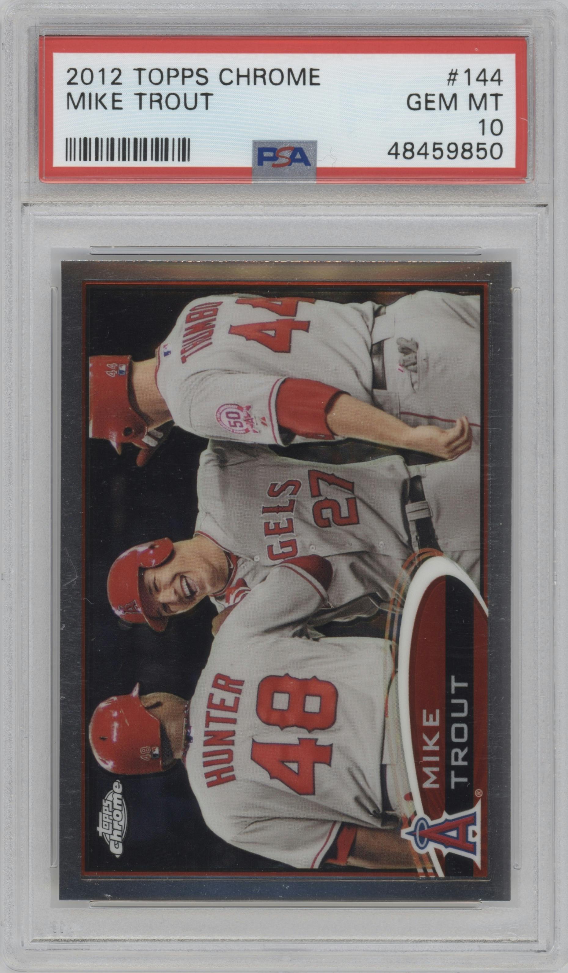 Mike Trout from the 2012 Topps Chrome set graded by PSA and given an overall grade of 10.