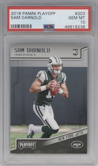 Sam Darnold from the 2018 Panini Playoff set graded by PSA and given an overall grade of 10.
