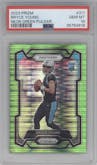 Bryce Young from the 2023 Panini Prizm set featuring a Neon Green Pulsar parallel graded by PSA and given an overall grade of 10.