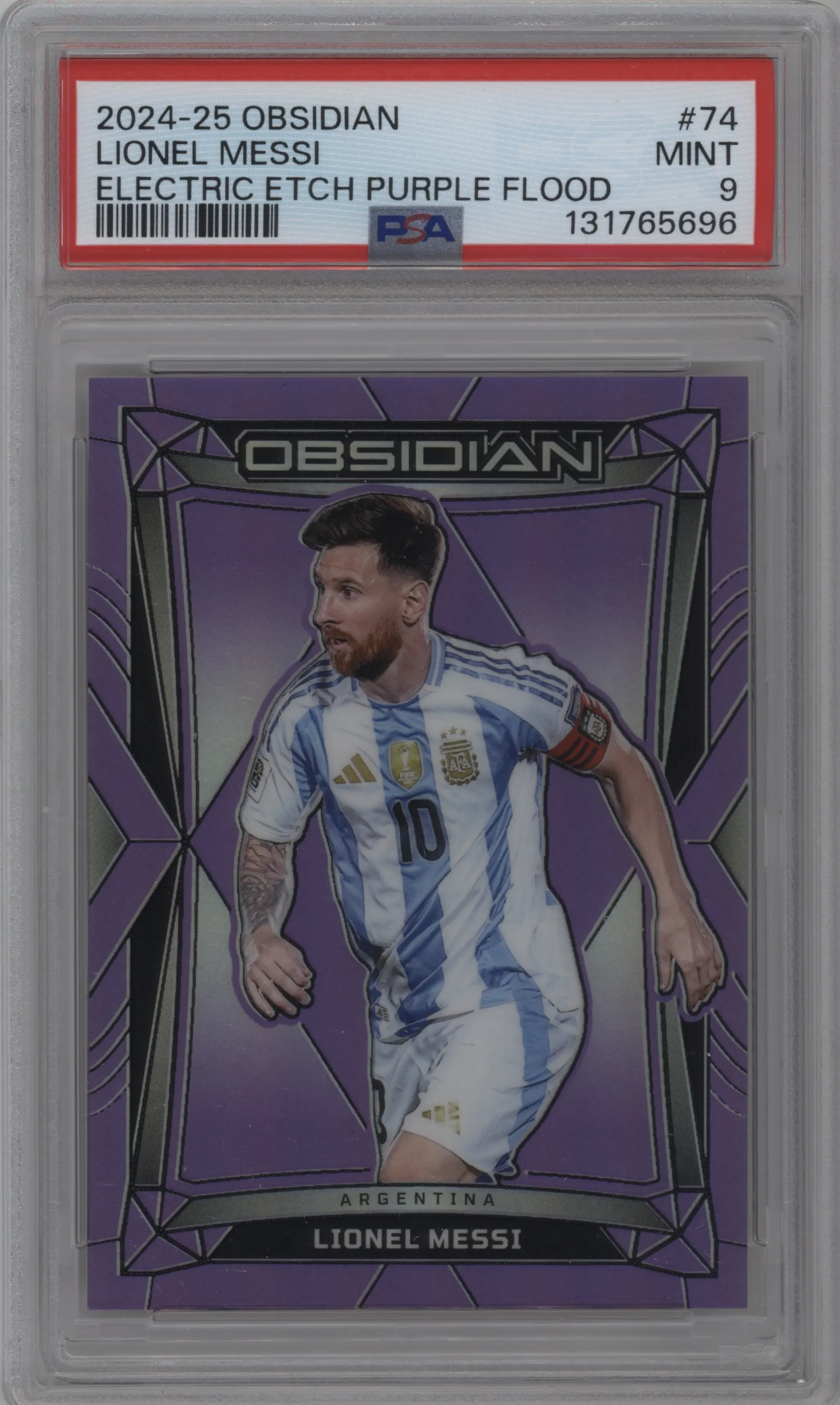 2024 Panini Obsidian Lionel Messi Electric Etch Purple Flood #74 PSA 9