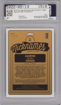 Aaron Judge from the 2019 Donruss set featuring a Bronze parallel graded by PSA and given an overall grade of 10.