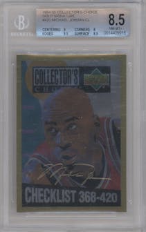 Michael Jordan  from the 1994-95 Upper Deck Collector's Choice set featuring a Gold Signature parallel graded by Beckett and given an overall grade of 8.5.