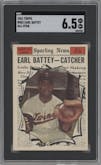 Earl Battey from the 1961 Topps set graded by SGC and given an overall grade of 6.5.