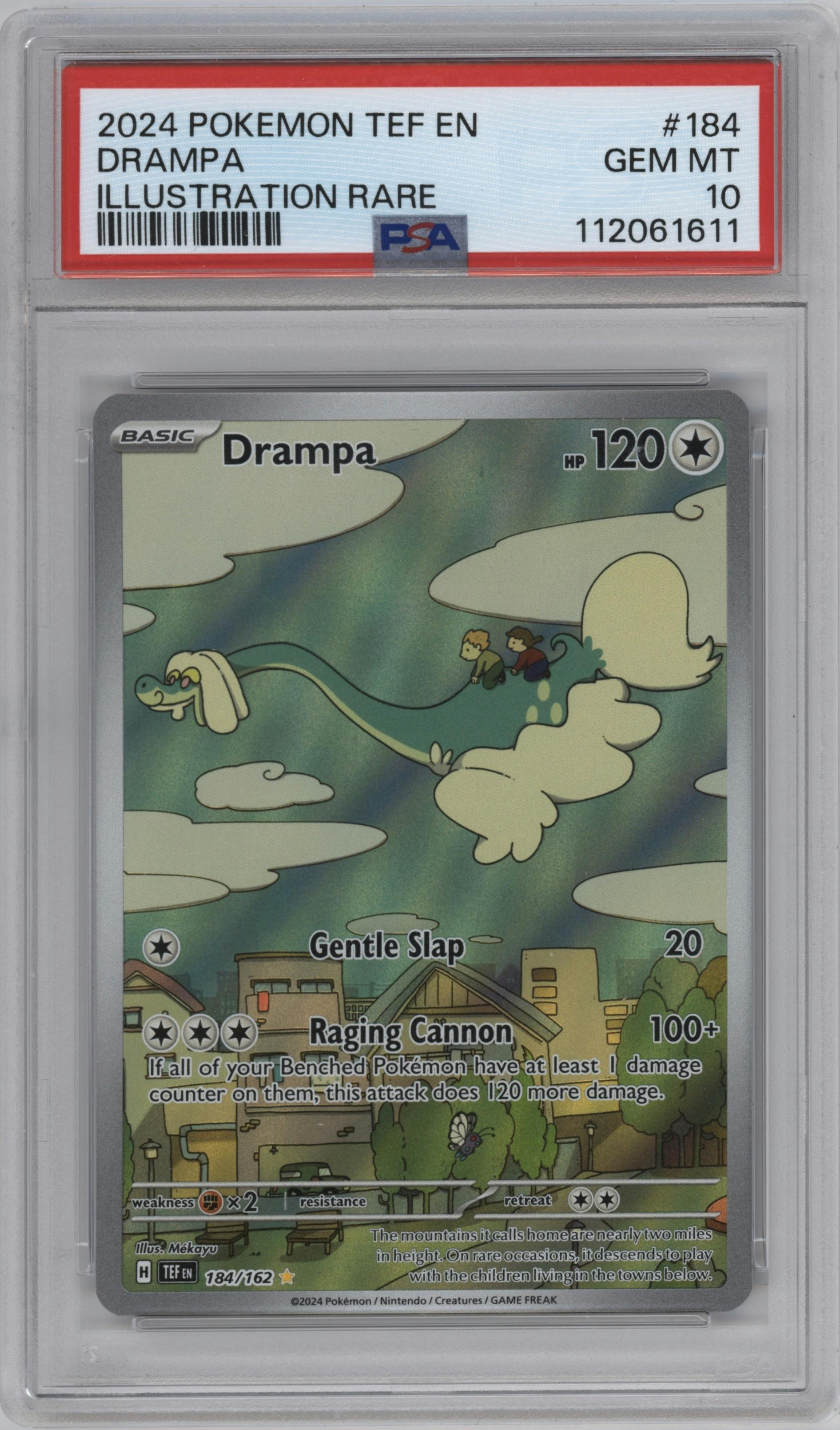 Drampa from the 2024 Pokemon SV set graded by PSA and given an overall grade of 10.