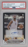 Mikal Bridges from the 2023-24 Topps Chrome set featuring a Black Wave Refractor parallel graded by PSA and given an overall grade of 10.