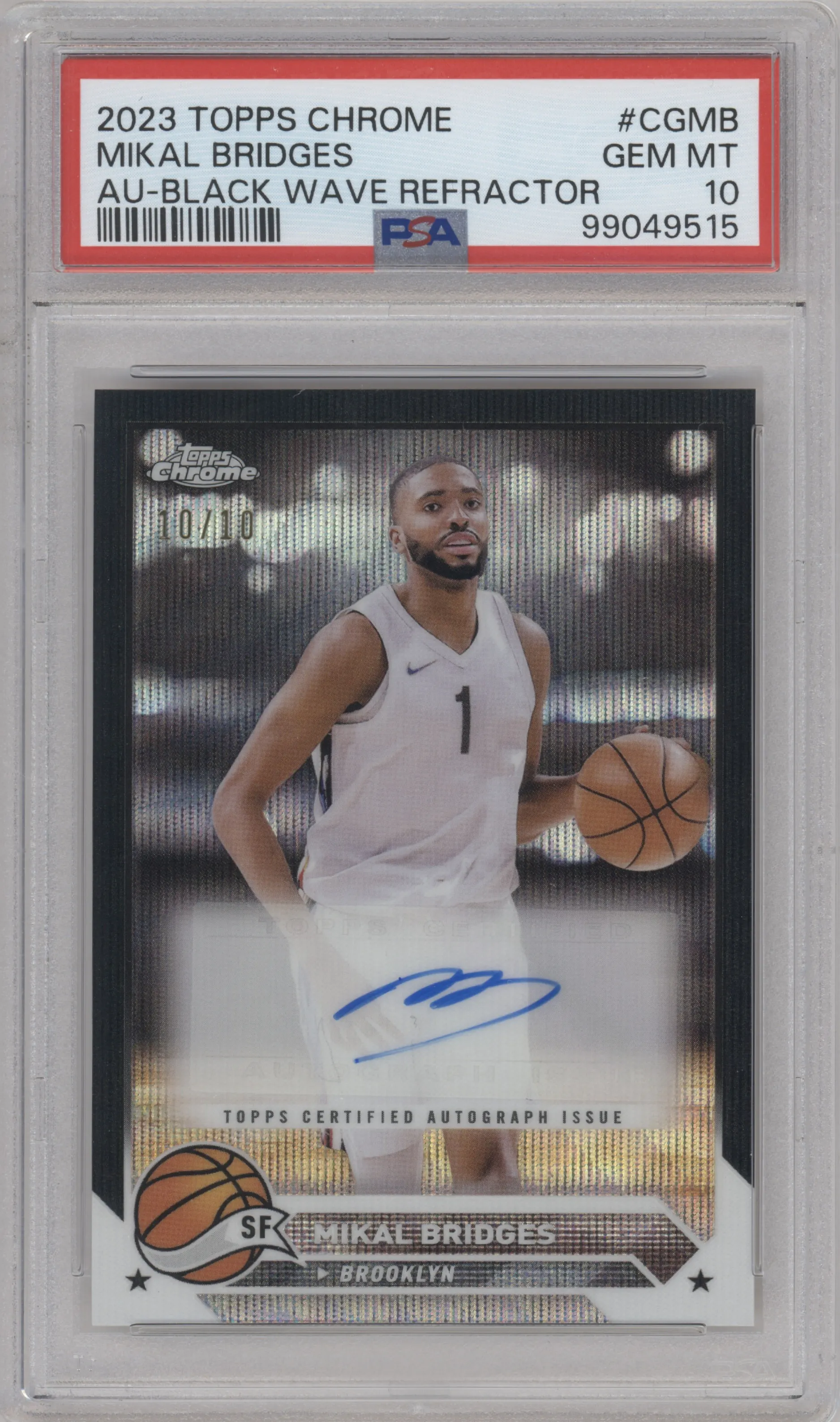 2023 Topps Chrome Auto Mikal Bridges Black Wave Refractor PSA 10