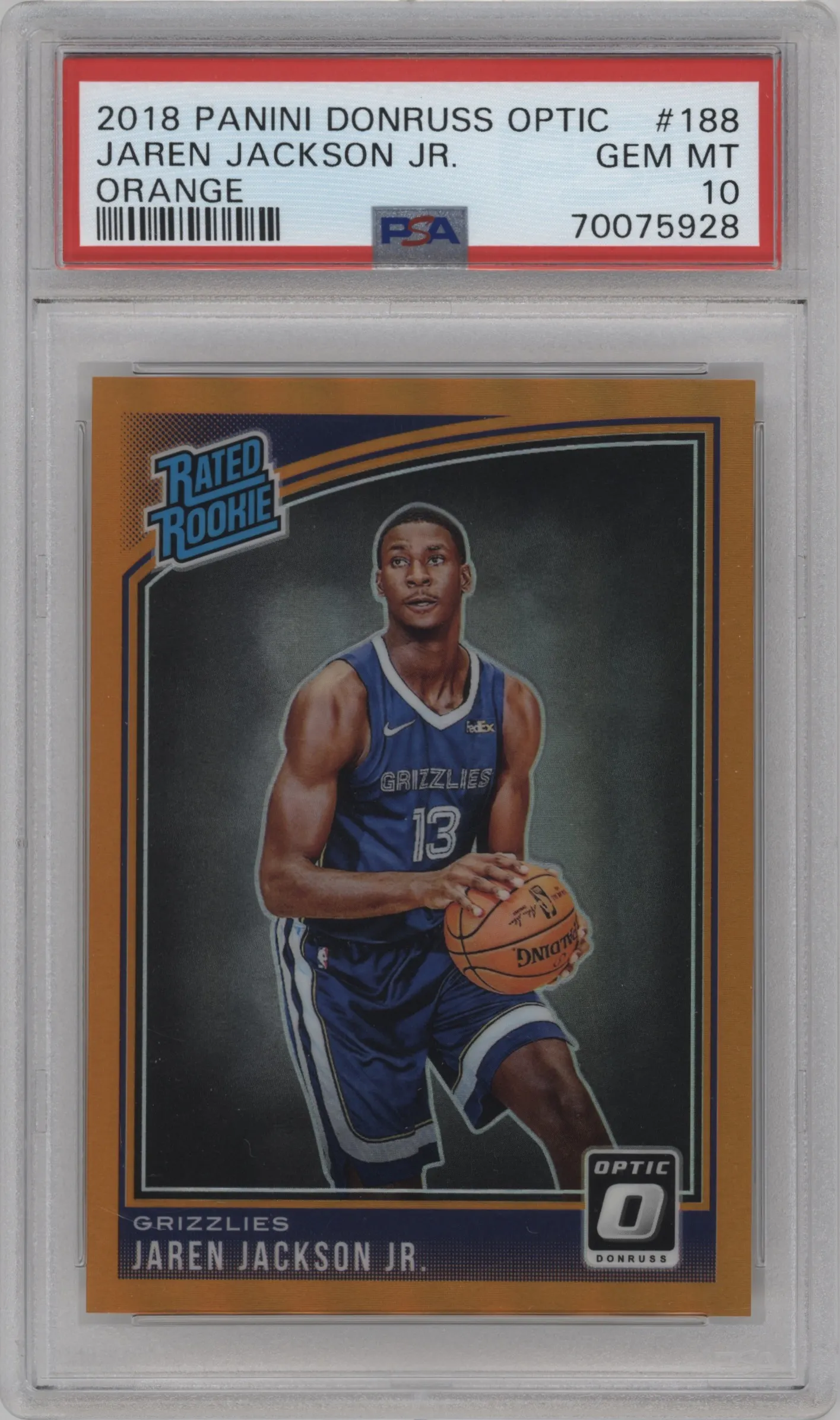 2018 Panini Donruss Optic Rated Rookie Jaren Jackson Jr. Orange #188 PSA 10