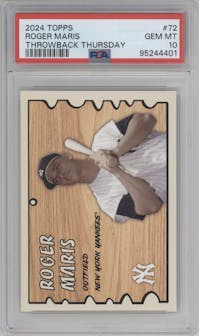Roger Maris from the 2024 Topps Throwback Thursday set graded by PSA and given an overall grade of 10.