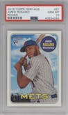 Amed Rosario from the 2018 Topps Heritage set featuring a Rookie parallel graded by PSA and given an overall grade of 10.