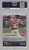 Patrick Mahomes II from the 2021 Panini Mosaic set featuring a Purple Mosaic  parallel graded by PSA and given an overall grade of 9.