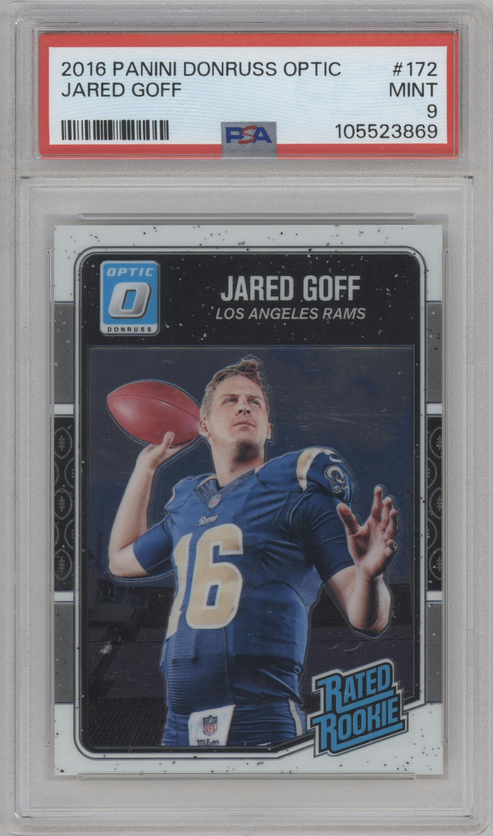 Jared Goff from the 2016 Panini Donruss Optic set graded by PSA and given an overall grade of 9.