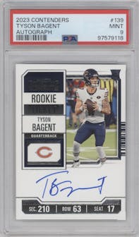 Tyson Bagent from the 2023 Panini Contenders set graded by PSA and given an overall grade of 9.