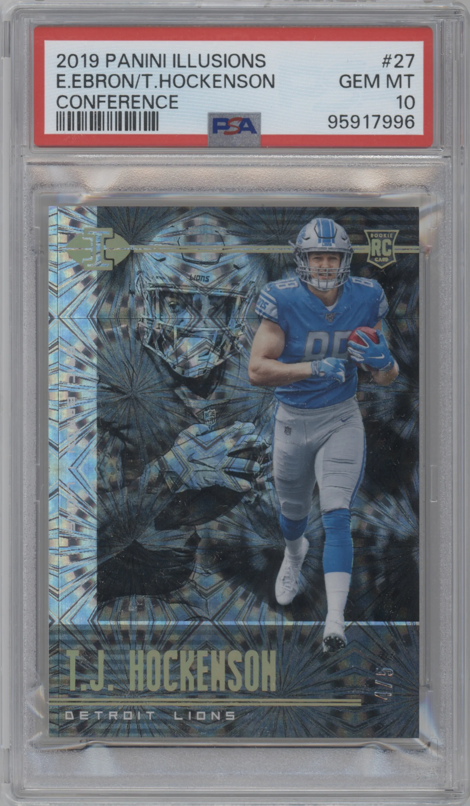 2019 Panini Illusions Trophy Col. Wild Card Eric Ebron/T.J. Hockenson Conference PSA 10