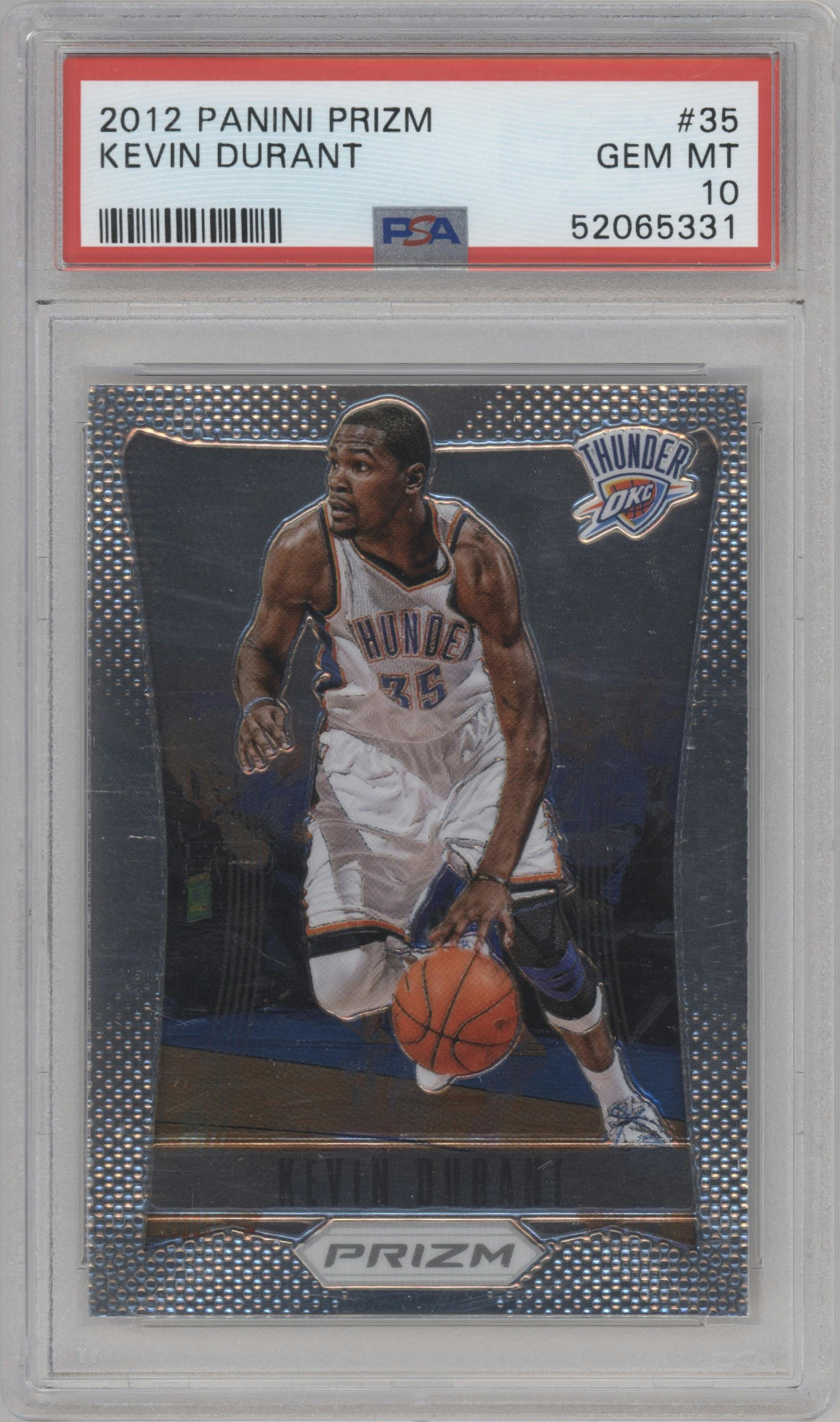 Kevin Durant from the 2012-13 Panini Prizm set graded by PSA and given an overall grade of 10.
