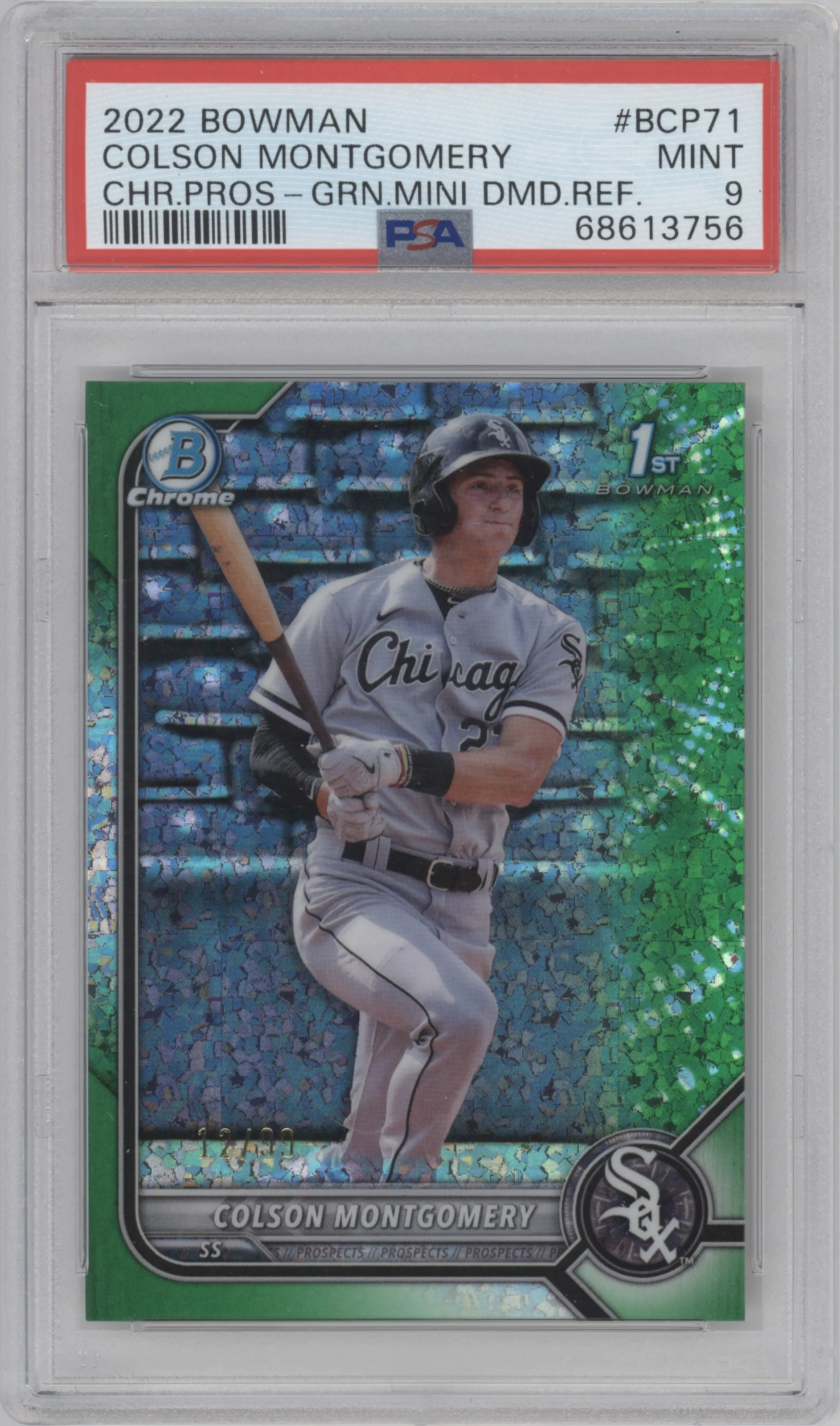 2022 Bowman Chr.Pros. Colson Montgomery Green Mini-Diamond Ref. PSA 9