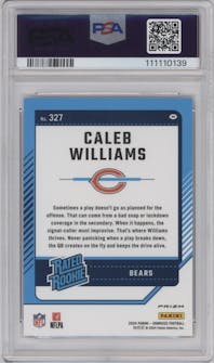 Caleb Williams from the 2024 Donruss set featuring a Red Wave parallel graded by PSA and given an overall grade of 10.