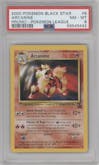 Arcanine from the 2000 Pokemon set featuring a Pokemon League parallel graded by PSA and given an overall grade of 8.