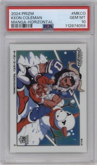 Keon Coleman from the 2024 Panini Prizm set graded by PSA and given an overall grade of 10.