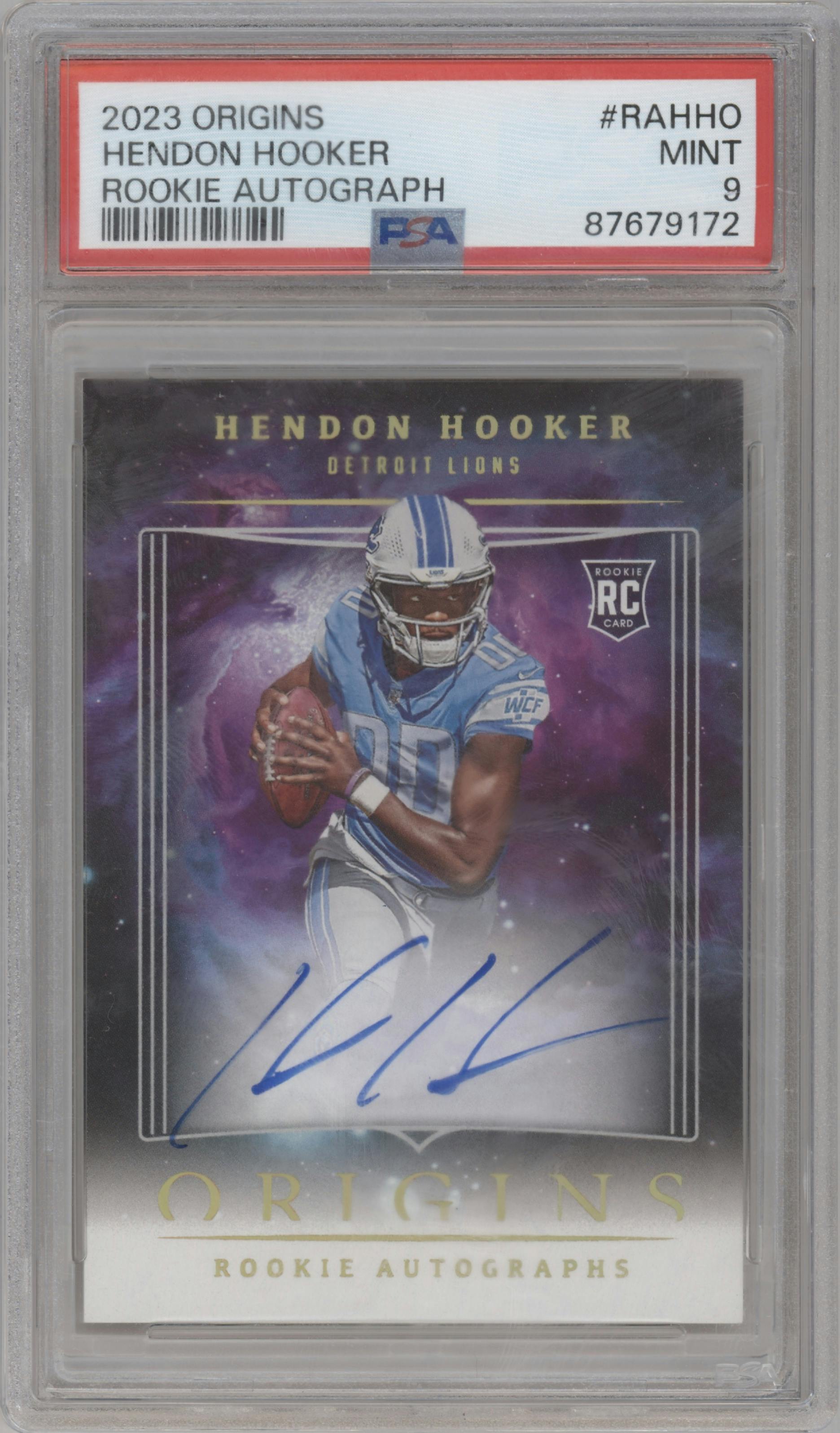 Hendon Hooker from the 2023 Panini Origins set graded by PSA and given an overall grade of 9.